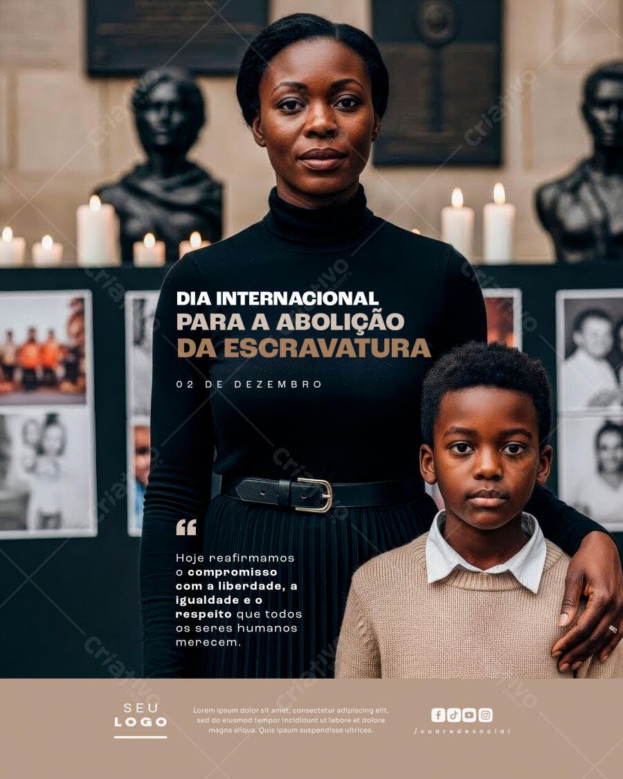 Flyer para o Dia da Abolição da Escravatura Mulher e Menino Negro PSD Editável