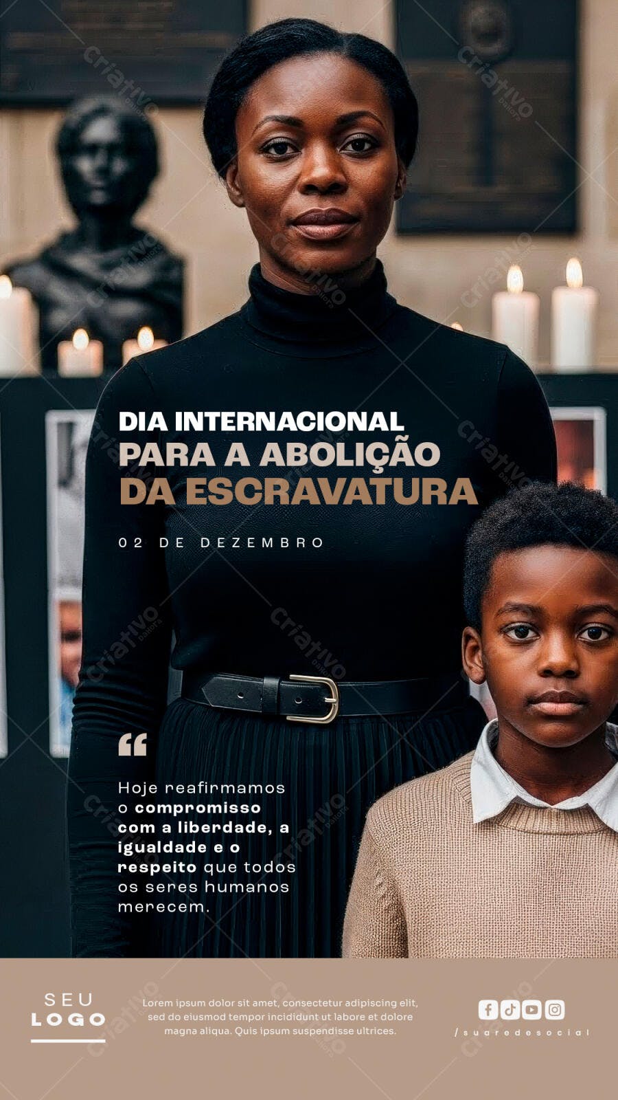 Flyer Dia Internacional Abolição da Escravatura Mulher e Criança PSD Editável