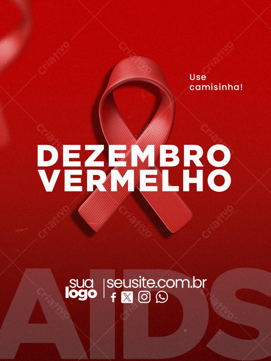 Post Instagram Dezembro Vermelho Conscientização AIDS Laço Vermelho Editável no Canva