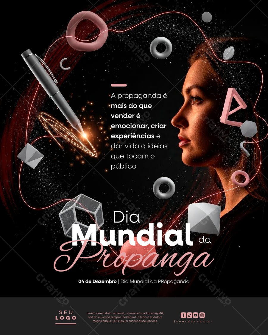 Flyer Dia Mundial da Propaganda com Mulher e Caneta PSD Editável