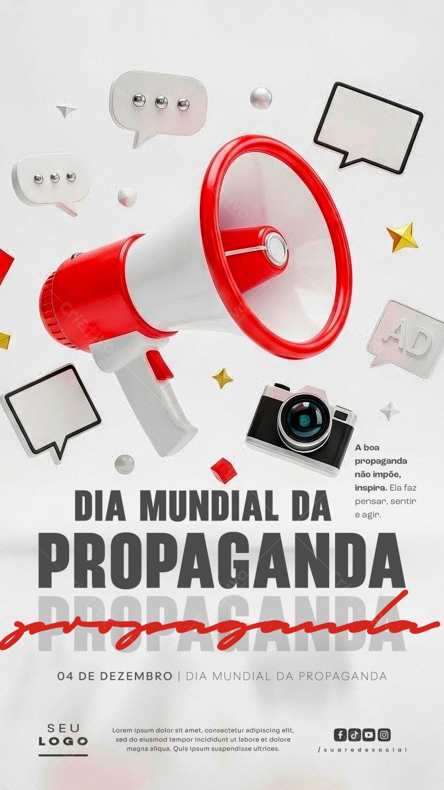 Flyer Dia Mundial da Propaganda com Megafone 3D PSD Editável