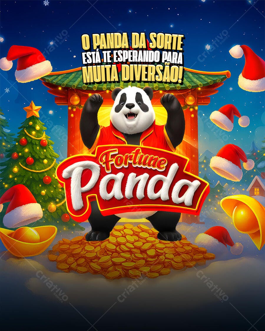 Flyer Promocional Panda da Sorte Diversão Inverno Festivo PSD Editável