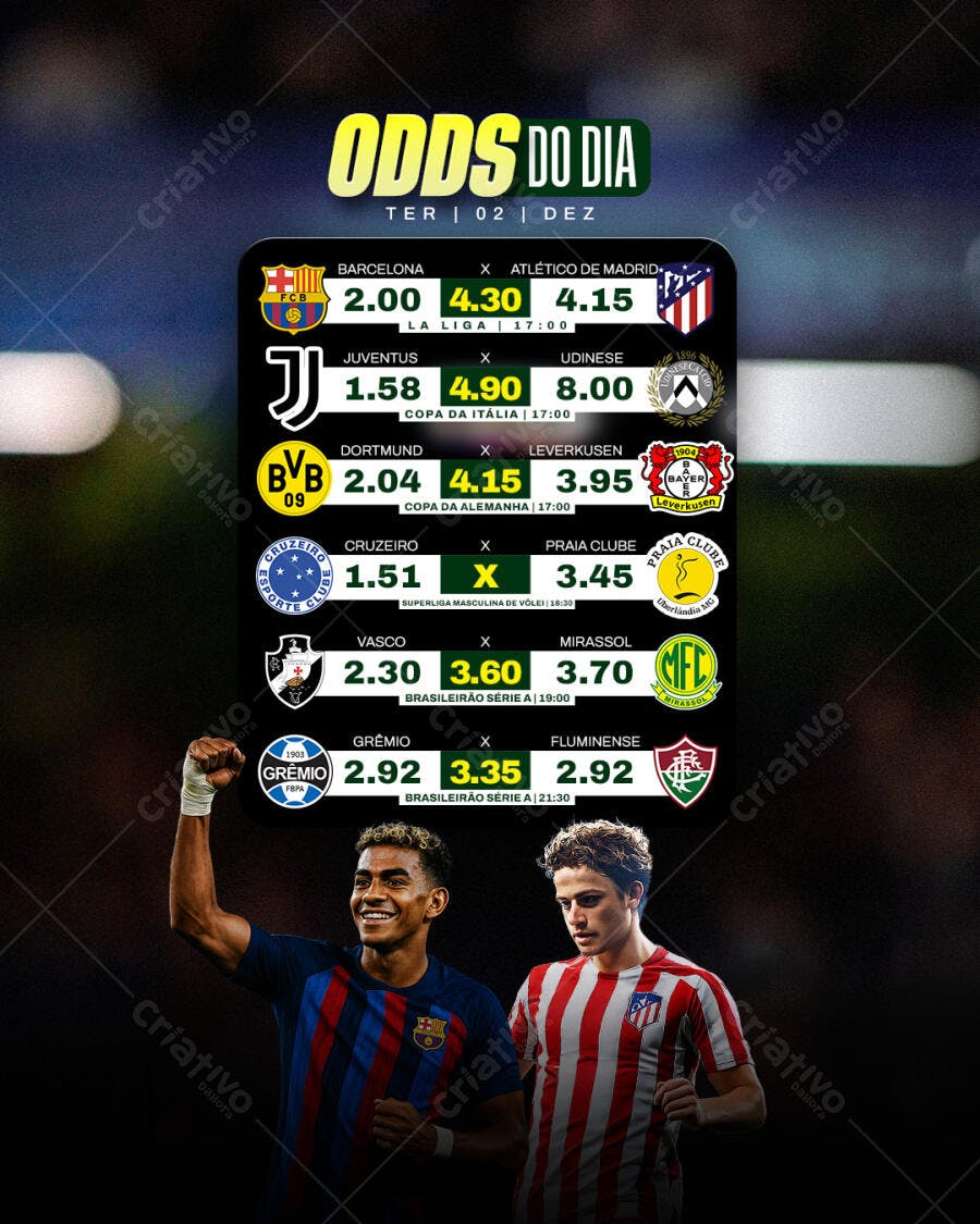 Flyer Odds do Dia Futebol Vôlei PSD Editável