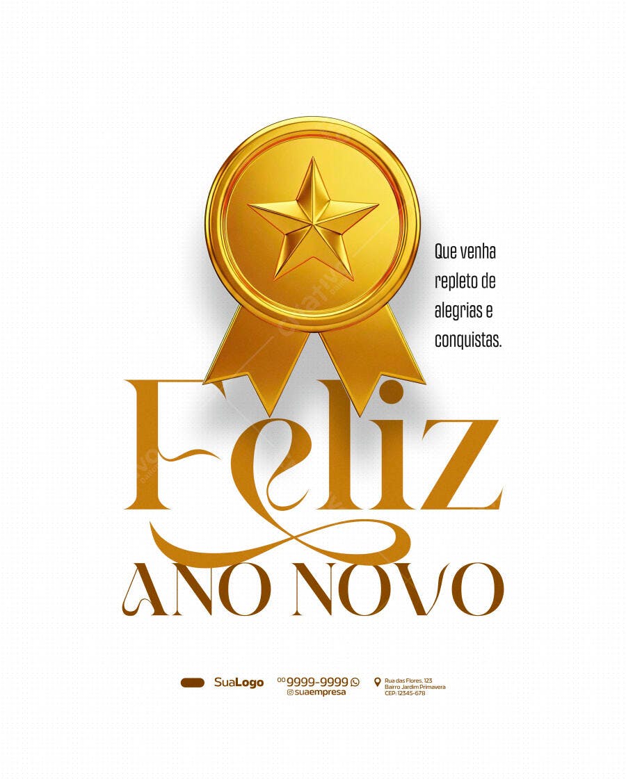 Flyer Feliz Ano Novo Dourado Elegante PSD Editável