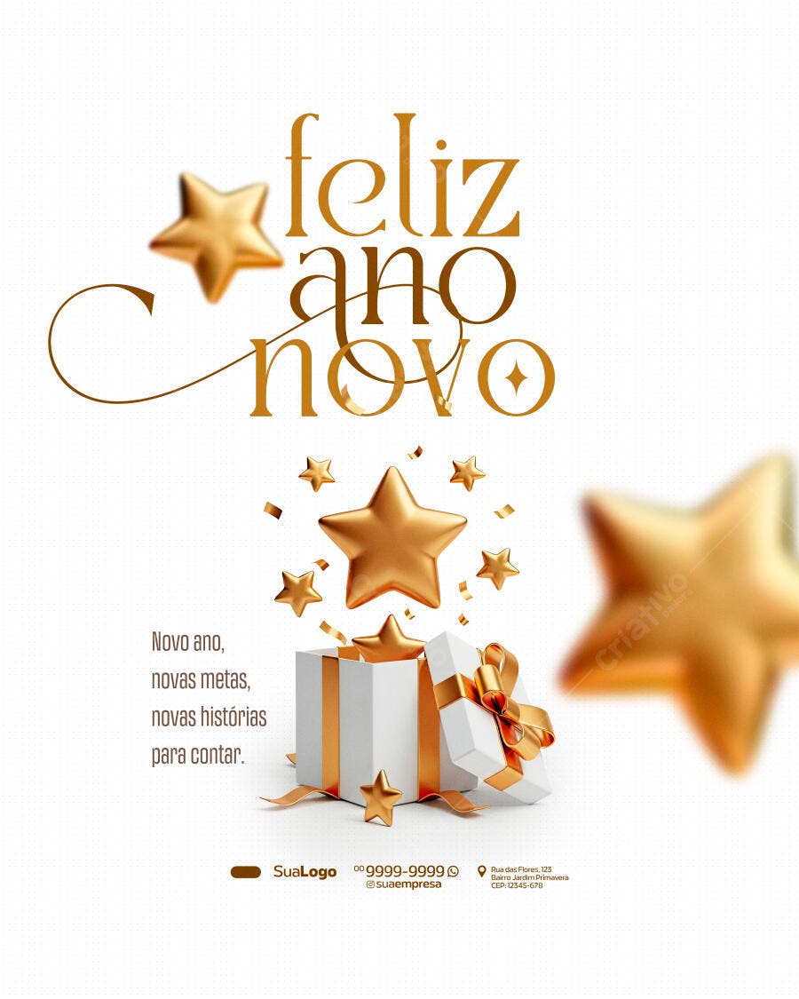 Post para Redes Sociais Feliz Ano Novo PSD Editável