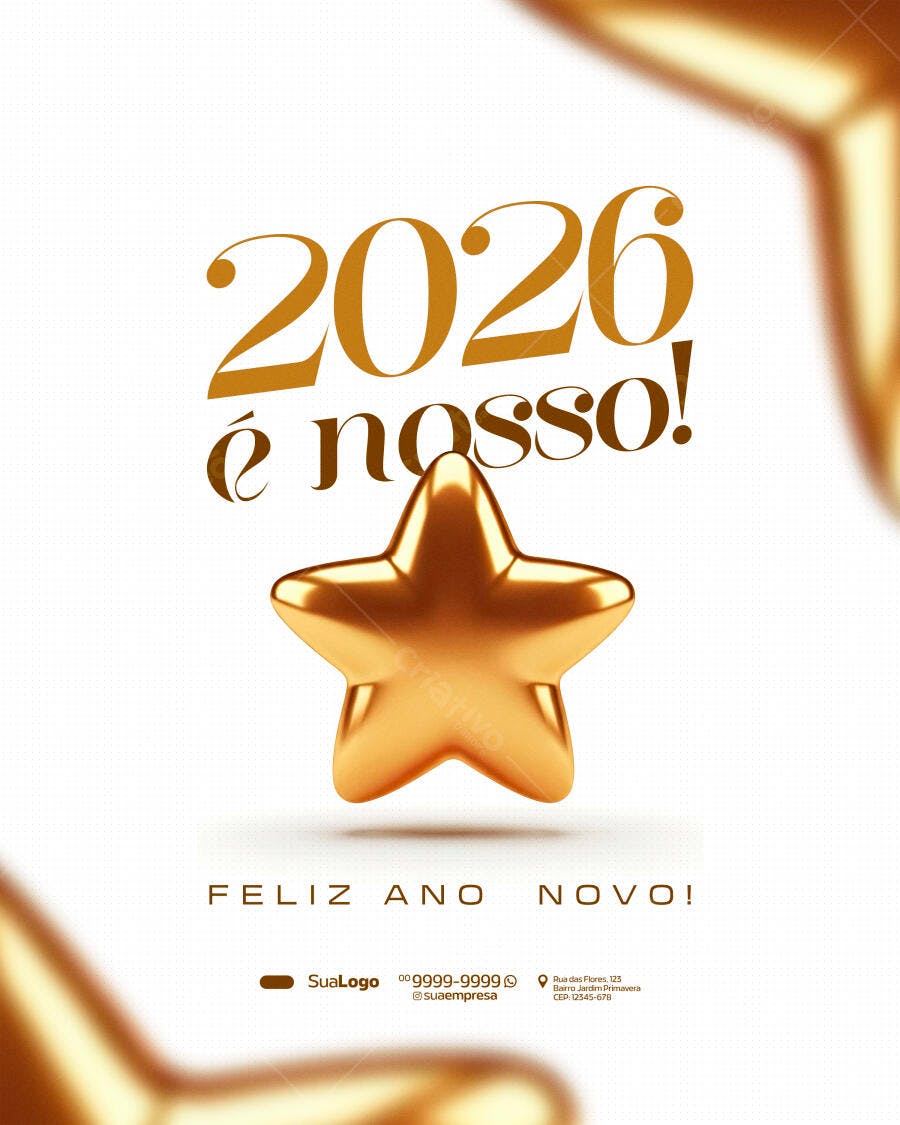 Post para Redes Sociais Feliz Ano Novo 2026 PSD Editável