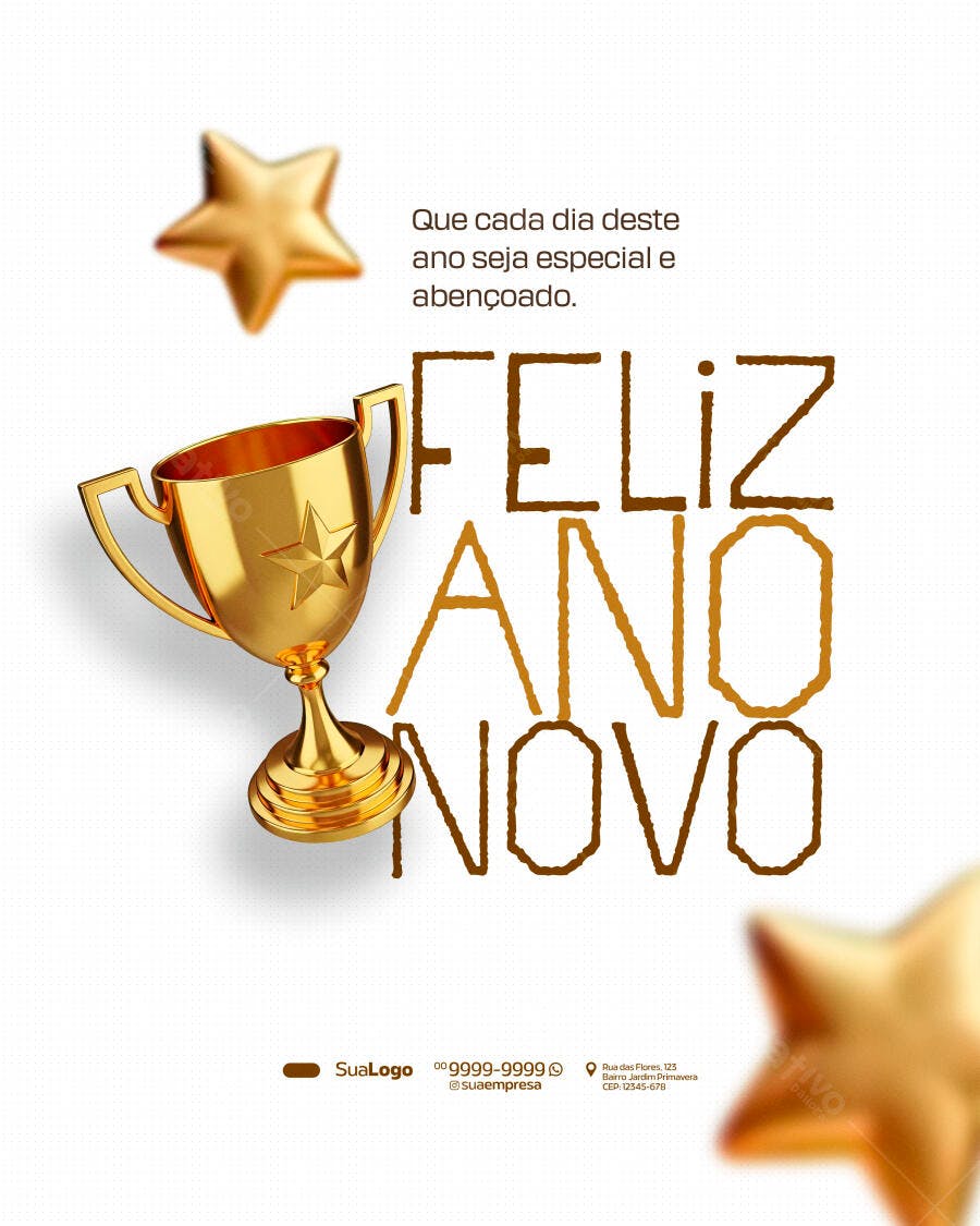 Post de Mídia Social Feliz Ano Novo Dourado PSD Editável