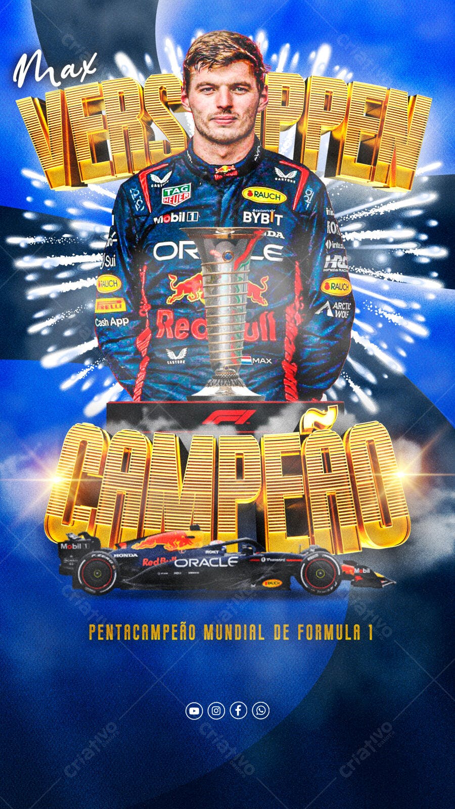 Post Digital Max Verstappen Pentacampeão F1 PSD Editável