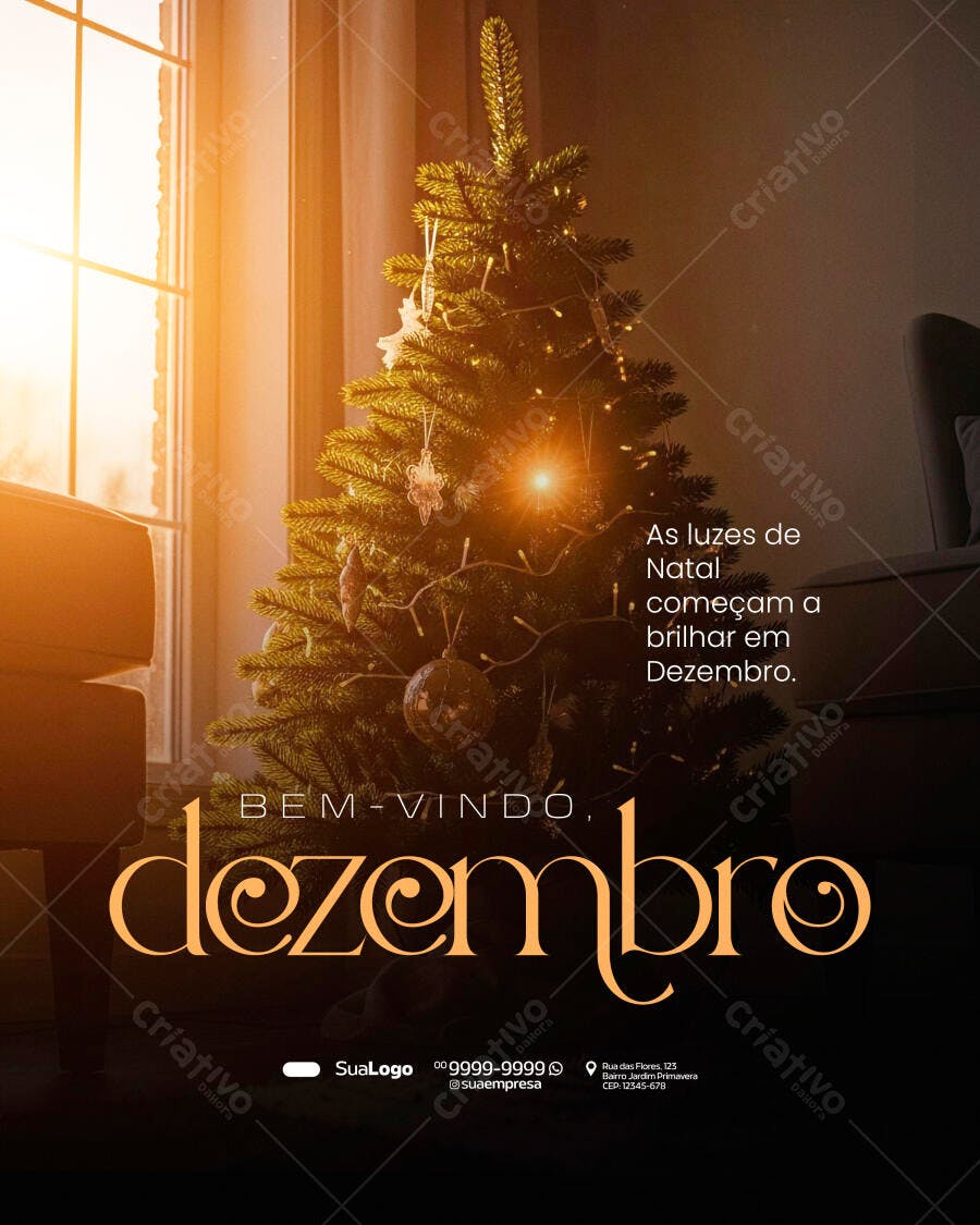 Flyer Bem-Vindo Dezembro Luzes de Natal Psd Editável