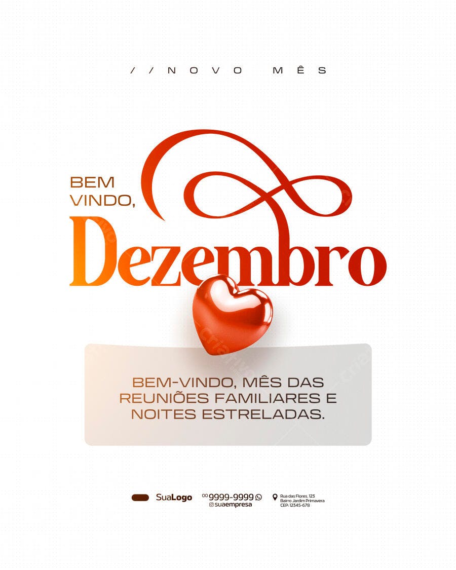 Flyer Boas-Vindas Dezembro Coração Vermelho PSD Editável