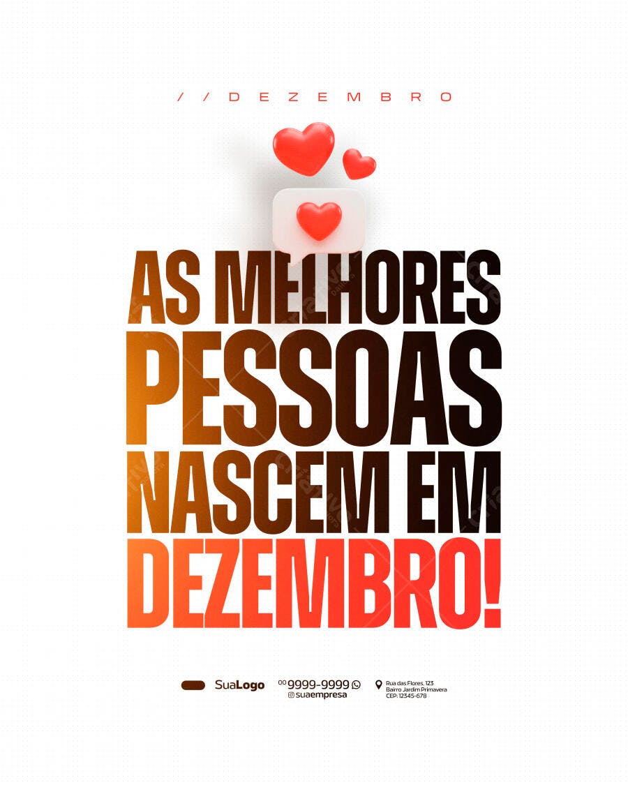 Flyer As Melhores Pessoas Nascem em Dezembro Corações PSD Editável
