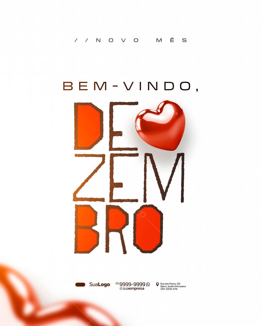Post para Boas-Vindas Dezembro Coração PSD Editável