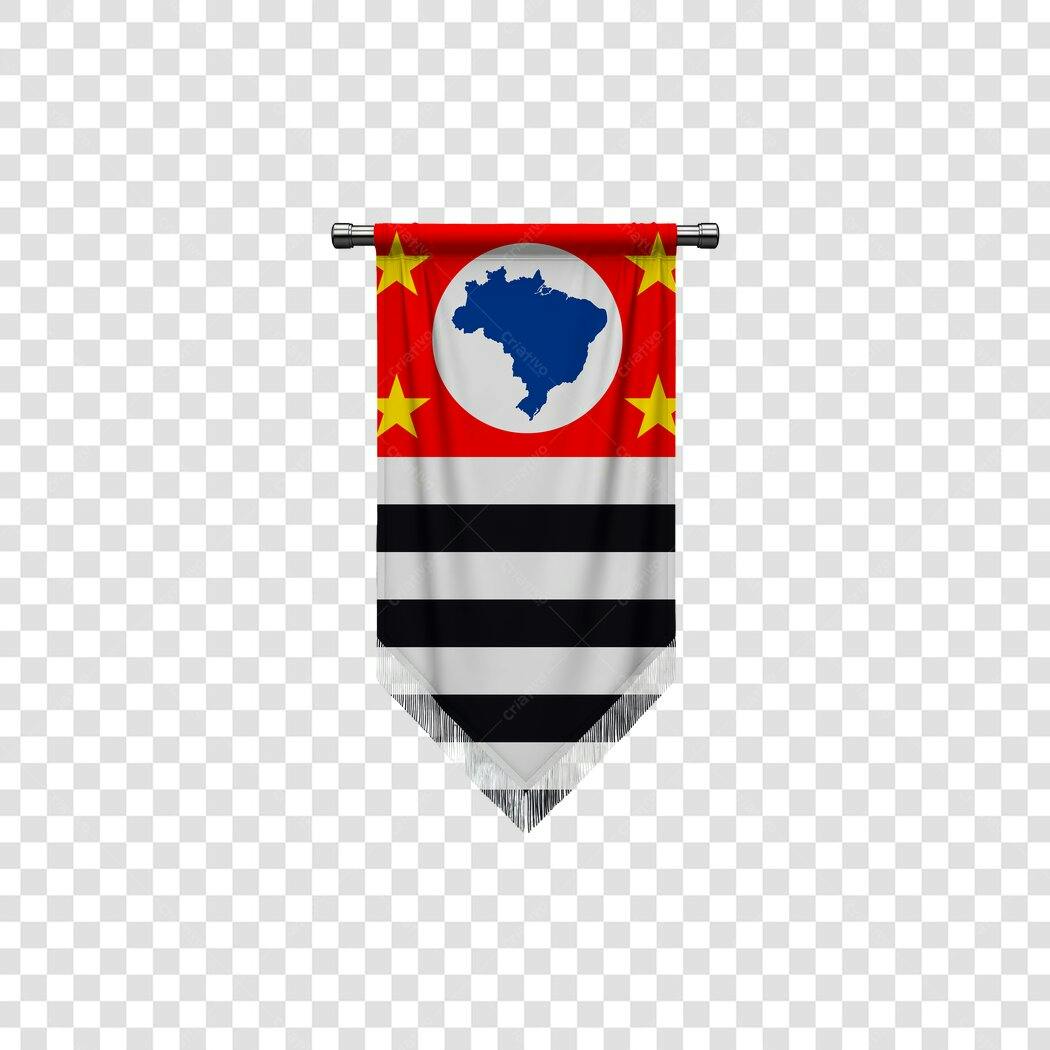 Bandeira Flâmula São Paulo Brasil mapa estrelas vermelha preta branca PNG fundo transparente