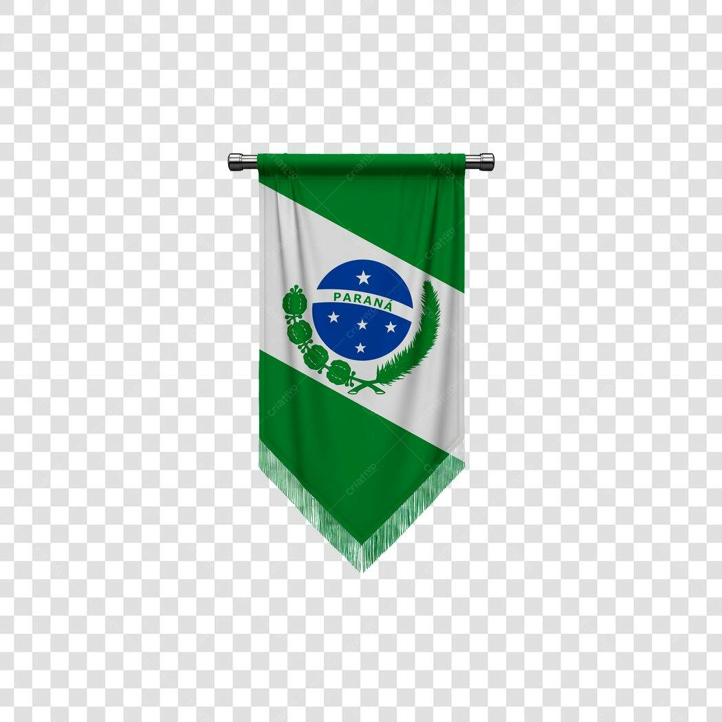 Bandeira do Paraná vertical pendurada com haste PNG com fundo transparente