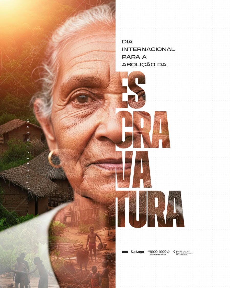 Flyer Dia Internacional Abolição da Escravatura Mulher Idosa PSD Editável