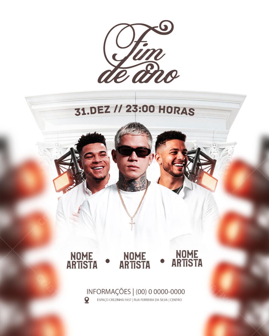 Flyer Festa Fim de Ano Réveillon 31.DEZ com Artistas PSD Editável