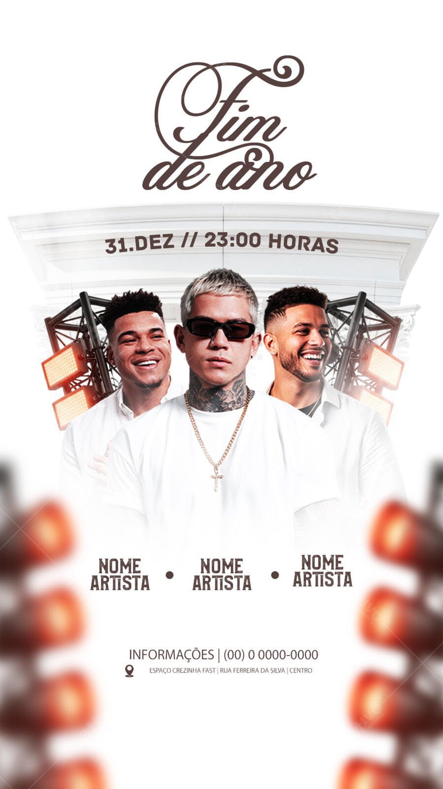 Flyer de Festa Fim de Ano com Artistas para Réveillon PSD Editável