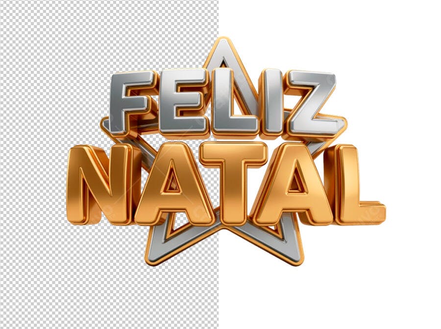 Selo 3D de mensagem Natalina metalizado dourado e prata