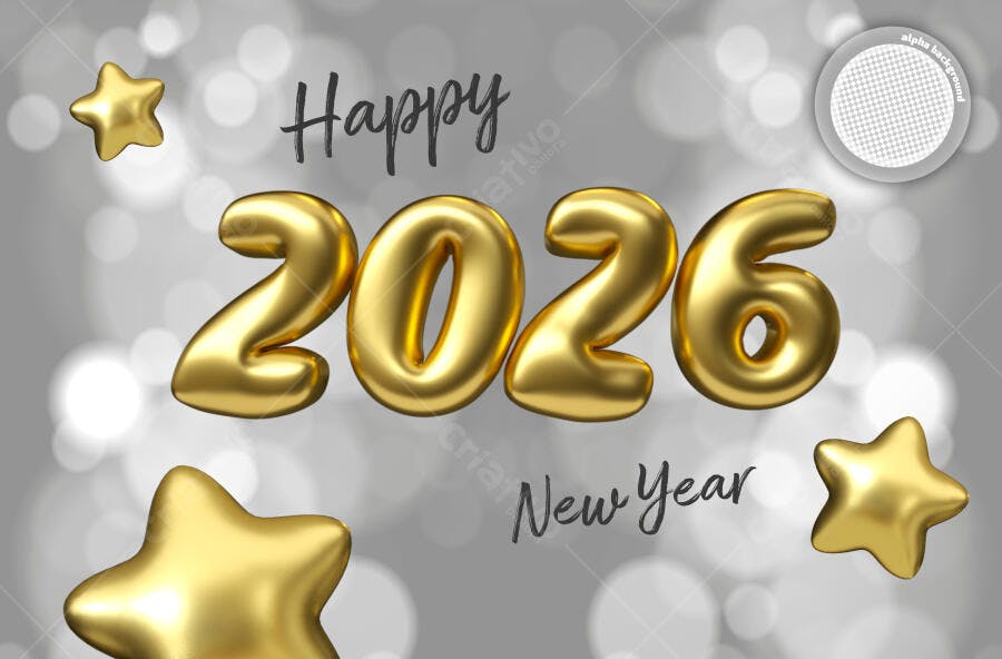 Flyer para Ano Novo 2026 Dourado com Estrelas PSD Editável