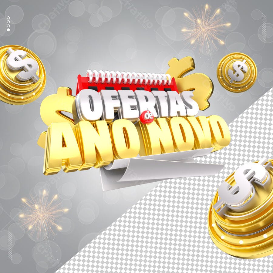 Gráfico 3D para Ofertas de Ano Novo PSD Editável