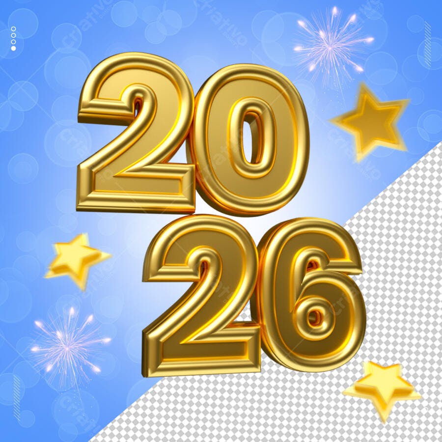 Elemento 3D Dourado para Ano Novo 2026 PSD Editável