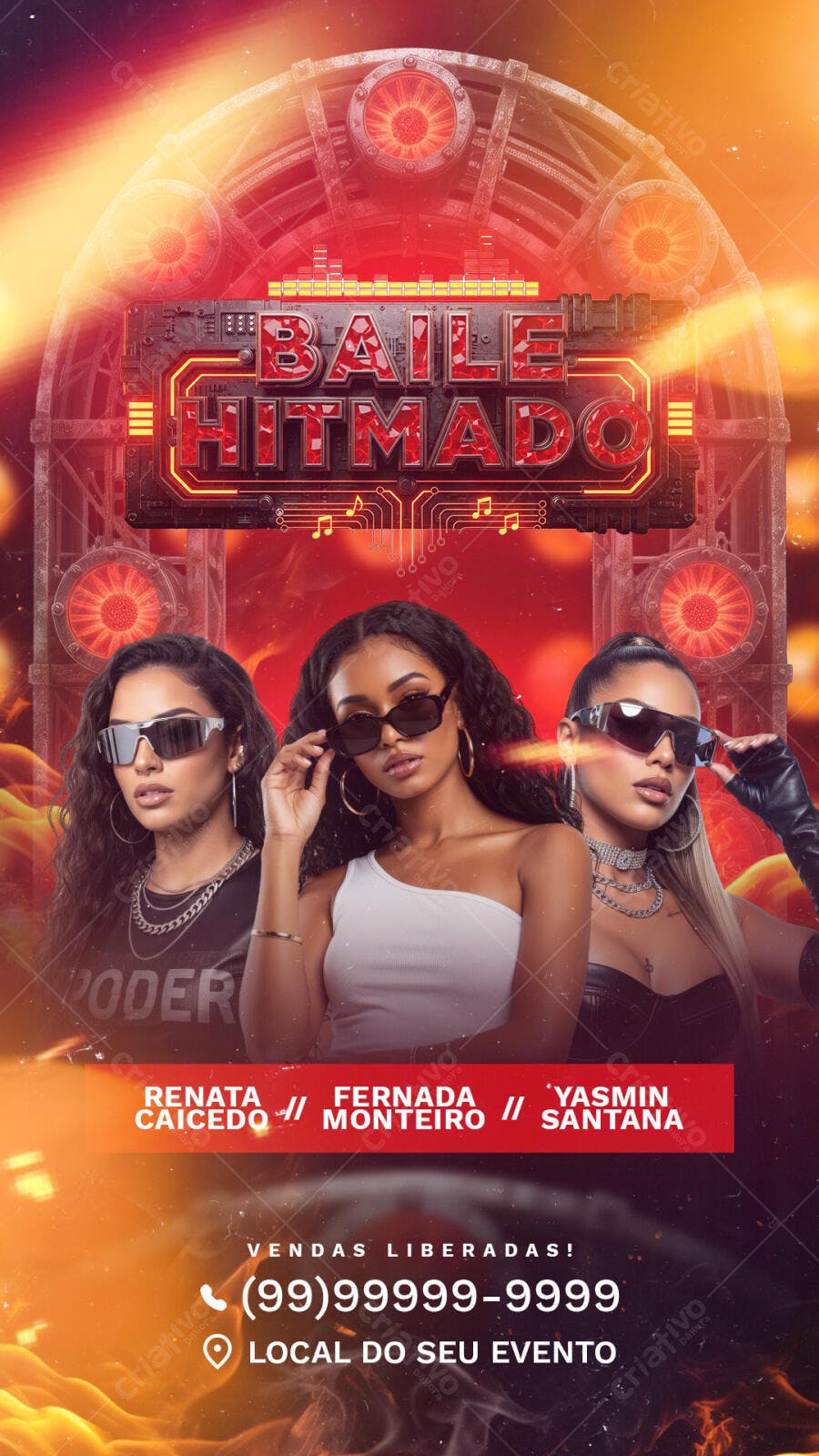 Flyer para Baile Hitmado com Djs e Fundo Futurista PSD Editável