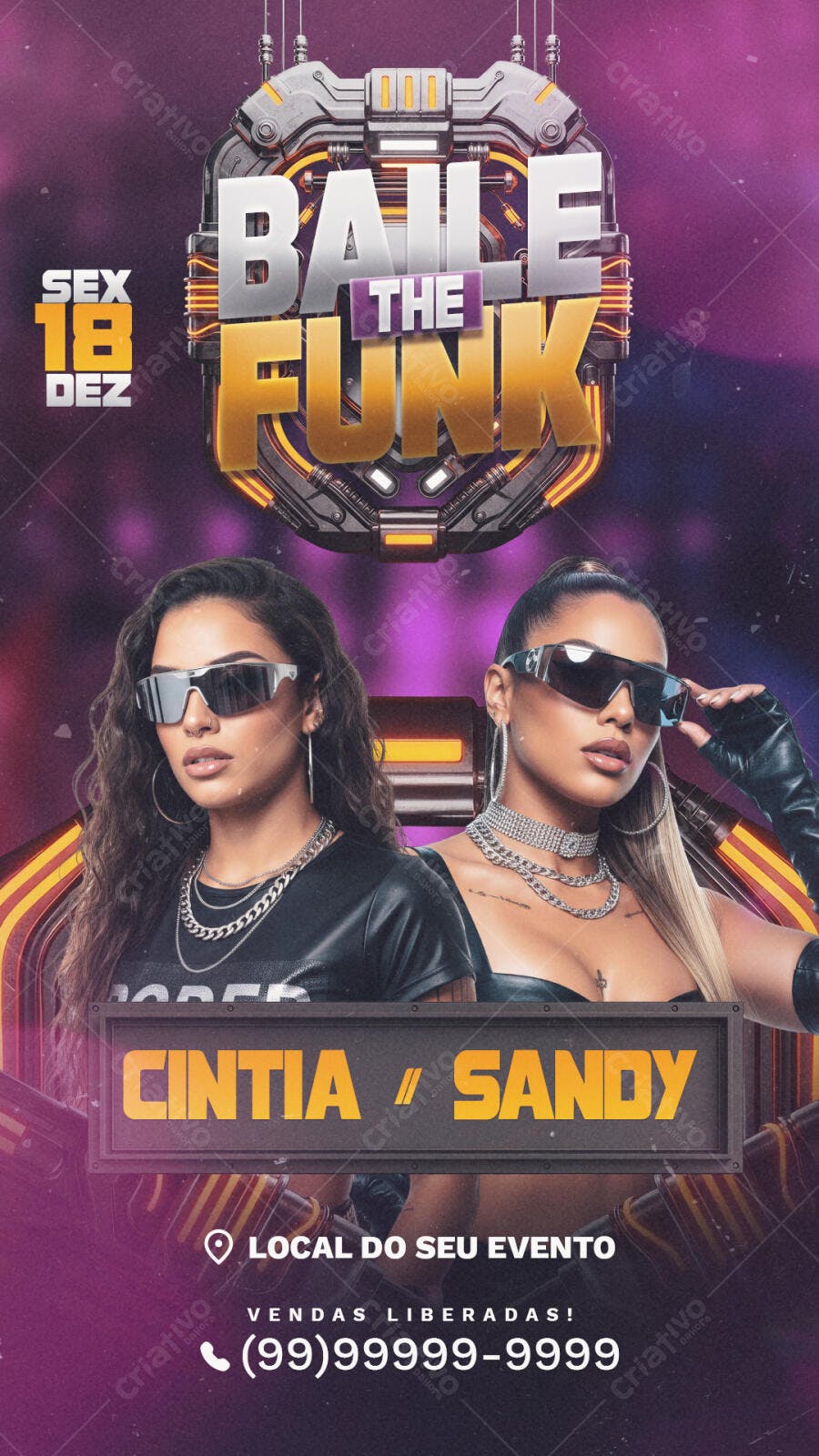 Flyer Baile The Funk Sex 18 Dez com Modelos Latinas Estilo Urbano PSD Editável
