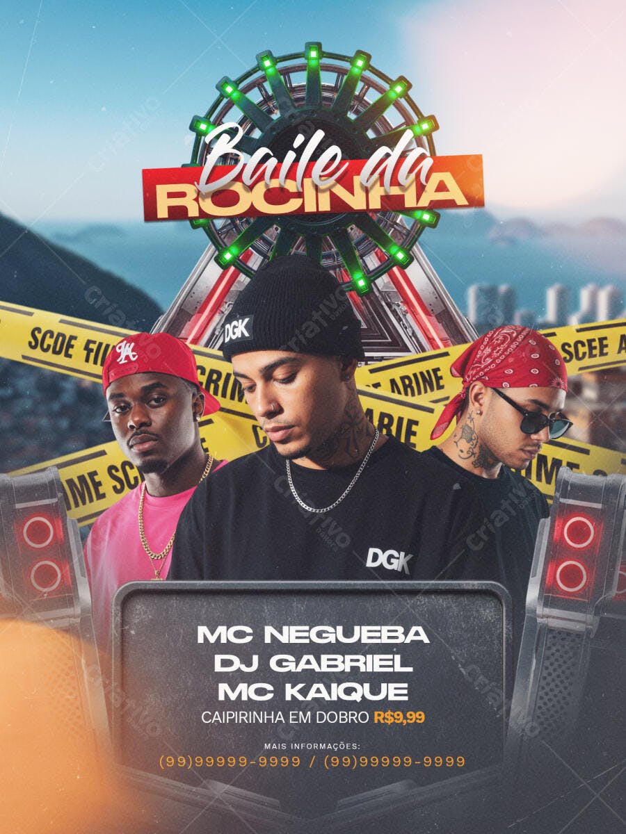 Flyer Baile da Rocinha Festa Funk Urbano PSD Editável