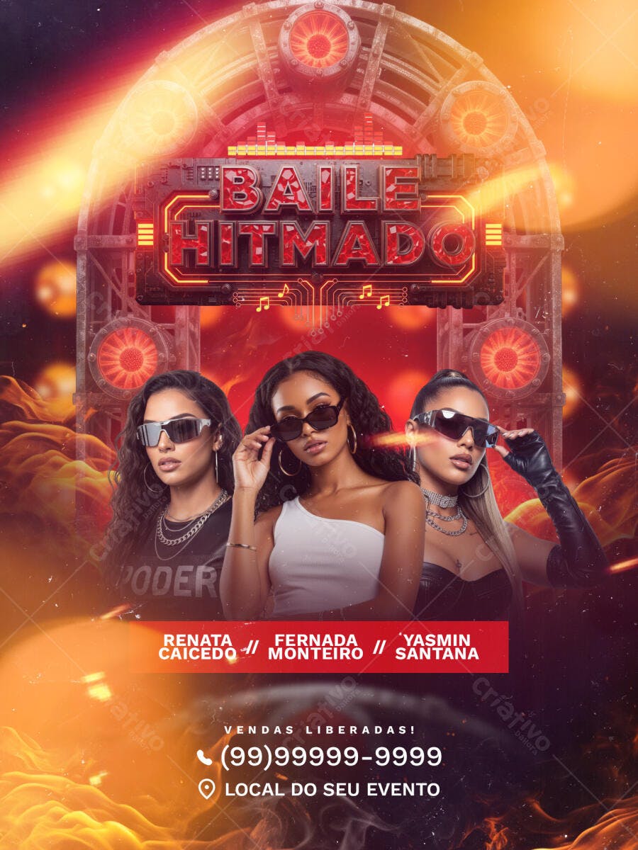Flyer de Evento Baile Htmado Mulheres Poderosas DJs PSD Editável