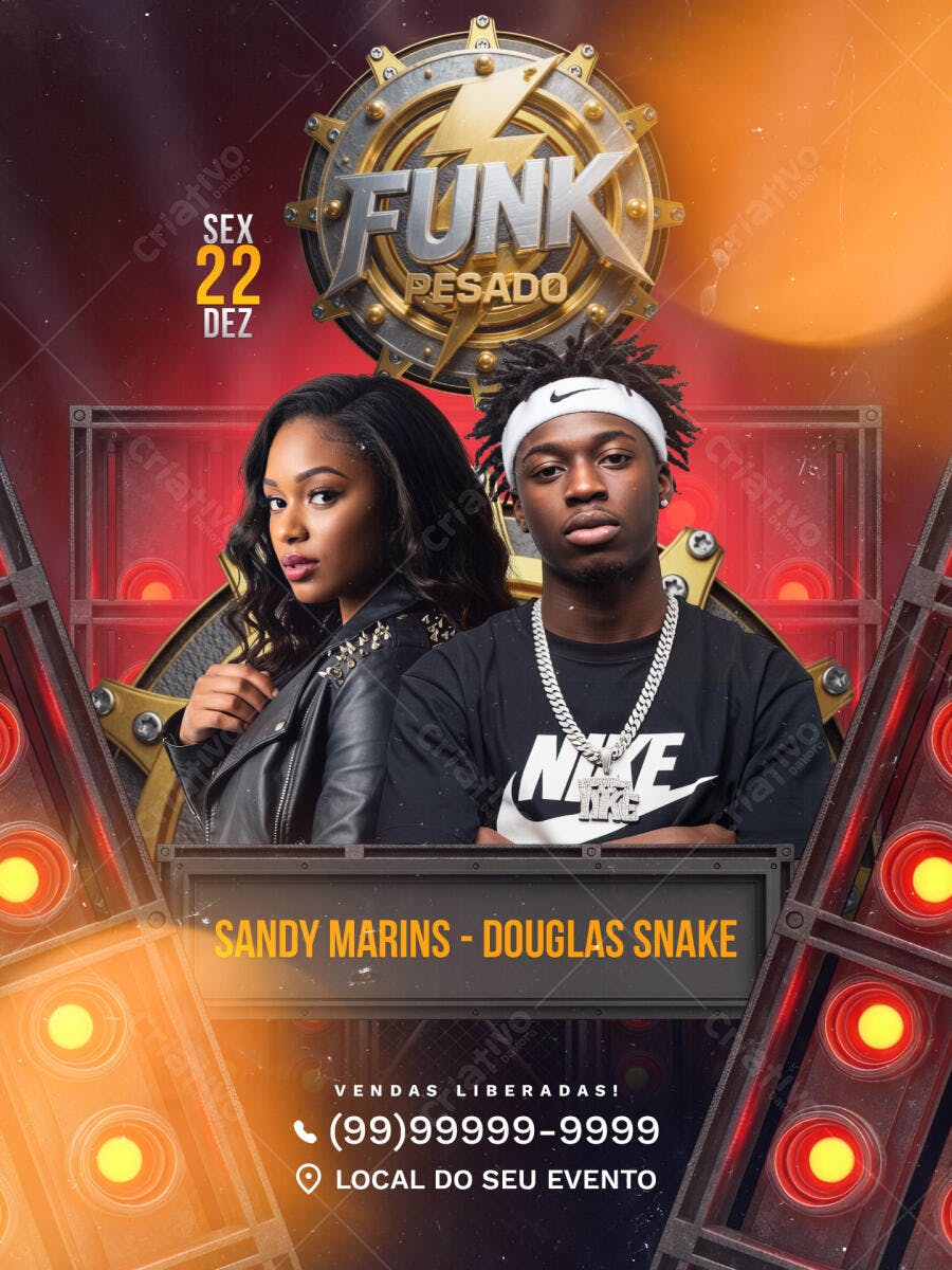 Flyer de Evento Funk Pesado com Sandy Marins e Douglas Snake PSD Editável