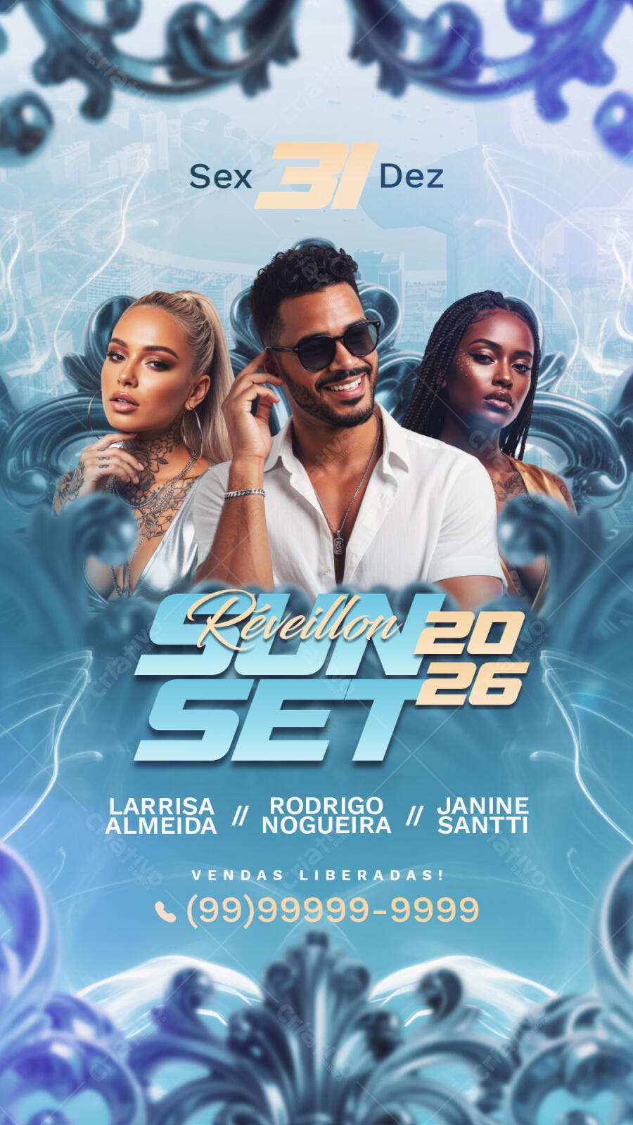 Flyer para Réveillon SUN SET 2026 com DJs PSD Editável