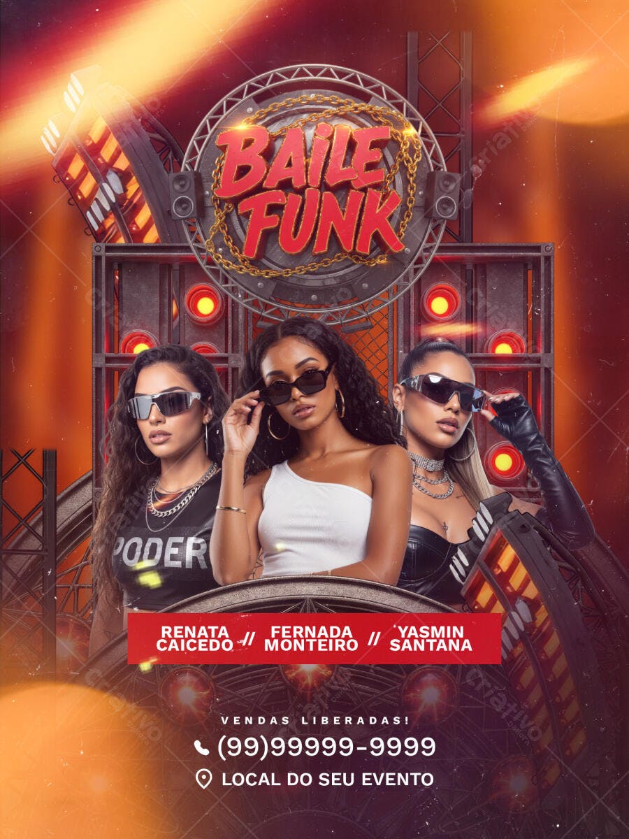 Flyer para Baile Funk com DJs Femininas PSD Editável