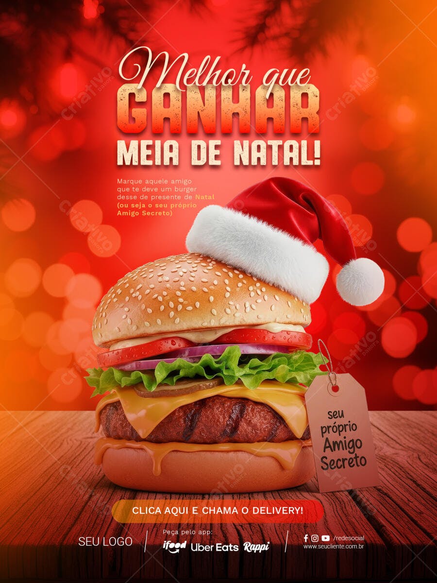 Flyer de Natal Burger Amigo Secreto PSD Editável