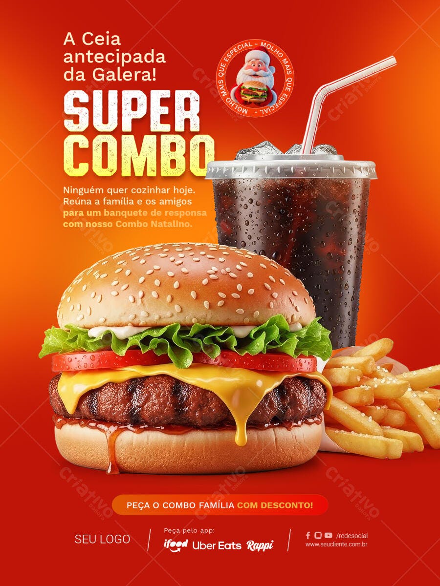 Flyer Ceia Antecipada de Natal Fast Food PSD Editável