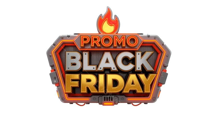 Selo 3D de promoção Black Friday metalizado cinza e dourado com chama