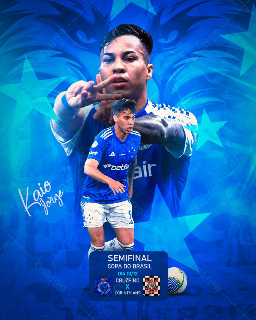 Flyer Jogo de Futebol Kaio Jorge Cruzeiro Semifinal Copa do Brasil PSD Editável