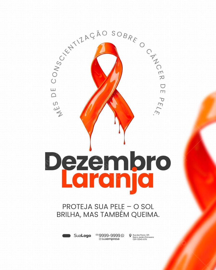 Flyer para Dezembro Laranja Conscientização Câncer de Pele PSD Editável