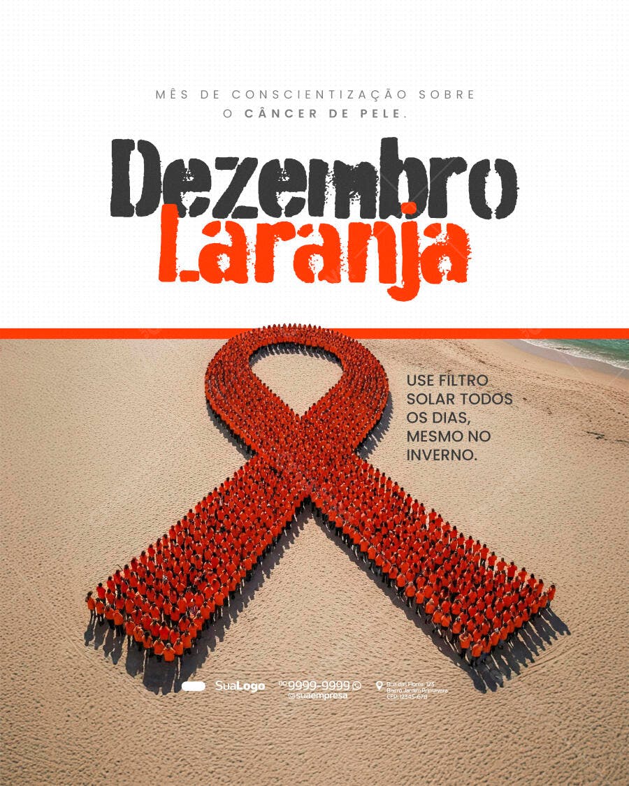 Flyer Dezembro Laranja Conscientização Câncer de Pele PSD Editável