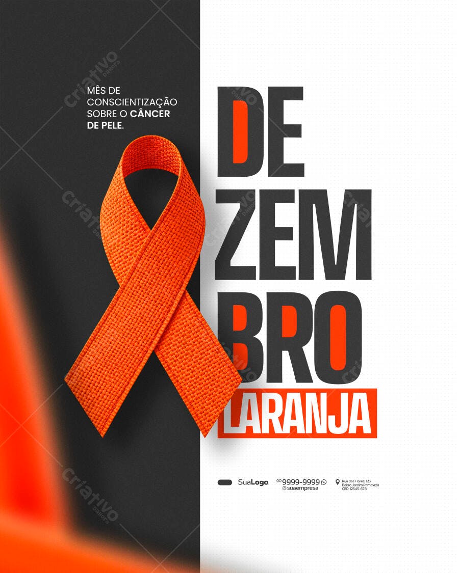 Flyer Dezembro Laranja Conscientização Câncer de Pele PSD Editável