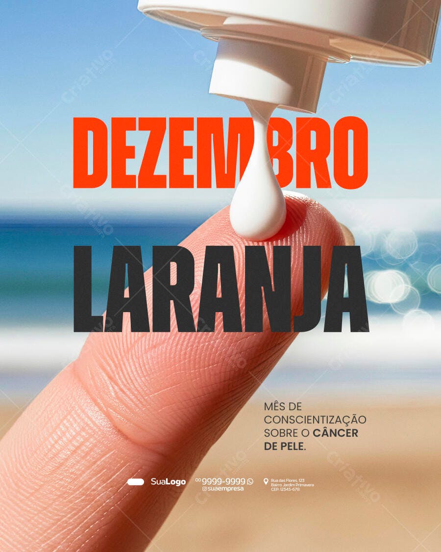 Flyer Mês de Conscientização Câncer de Pele Dezembro Laranja PSD Editável