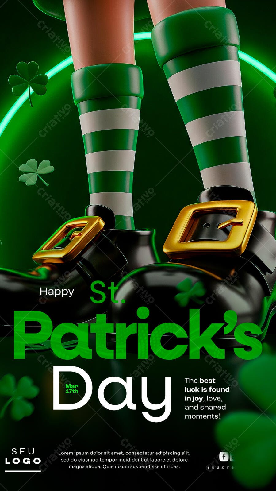 Flyer St. Patrick's Day com Botas de Duende e Trevos PSD Editável