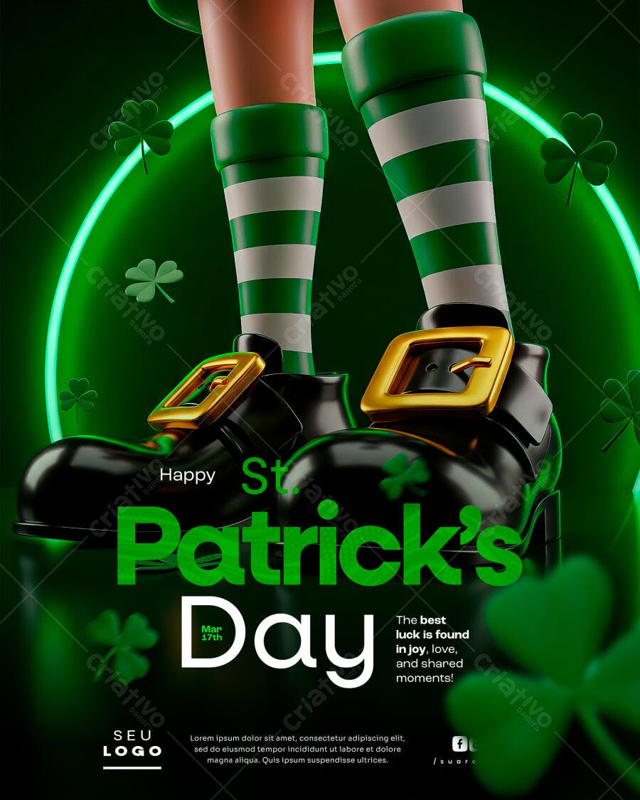 Flyer St Patrick's Day com Duende e Trevos PSD Editável