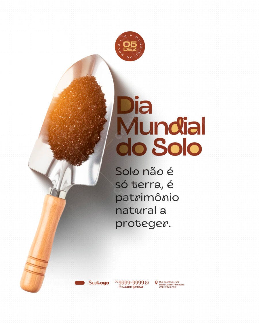 Post Dia Mundial do Solo com Pá e Terra PSD Editável