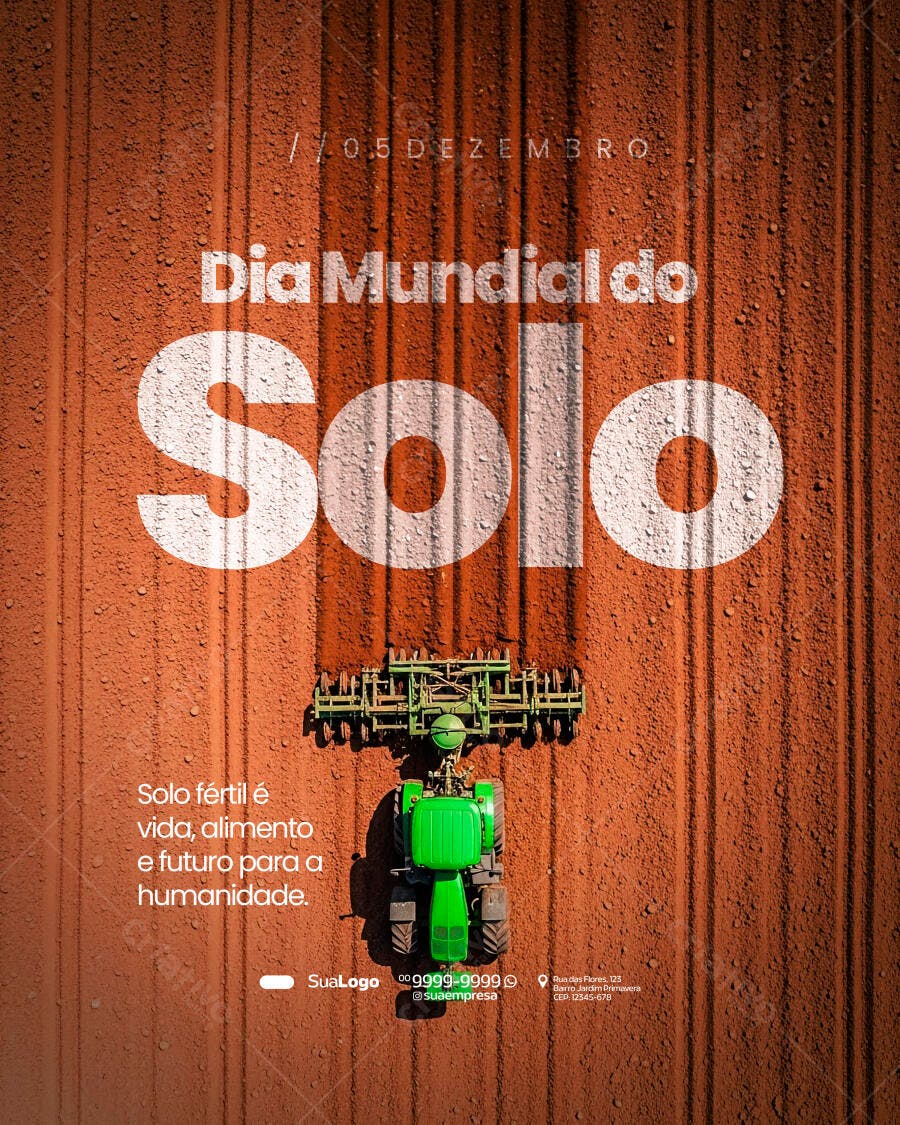 Flyer Dia Mundial do Solo Trator Agrícola PSD Editável