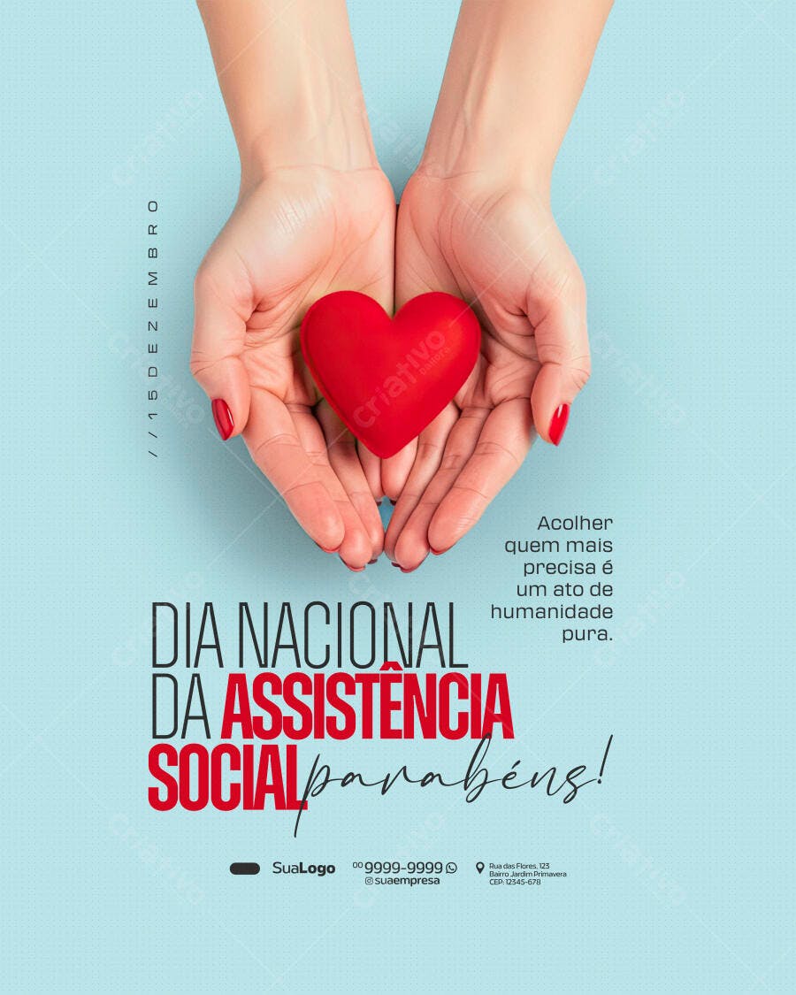Flyer 15 de Dezembro Dia da Assistência Social Coração PSD Editável