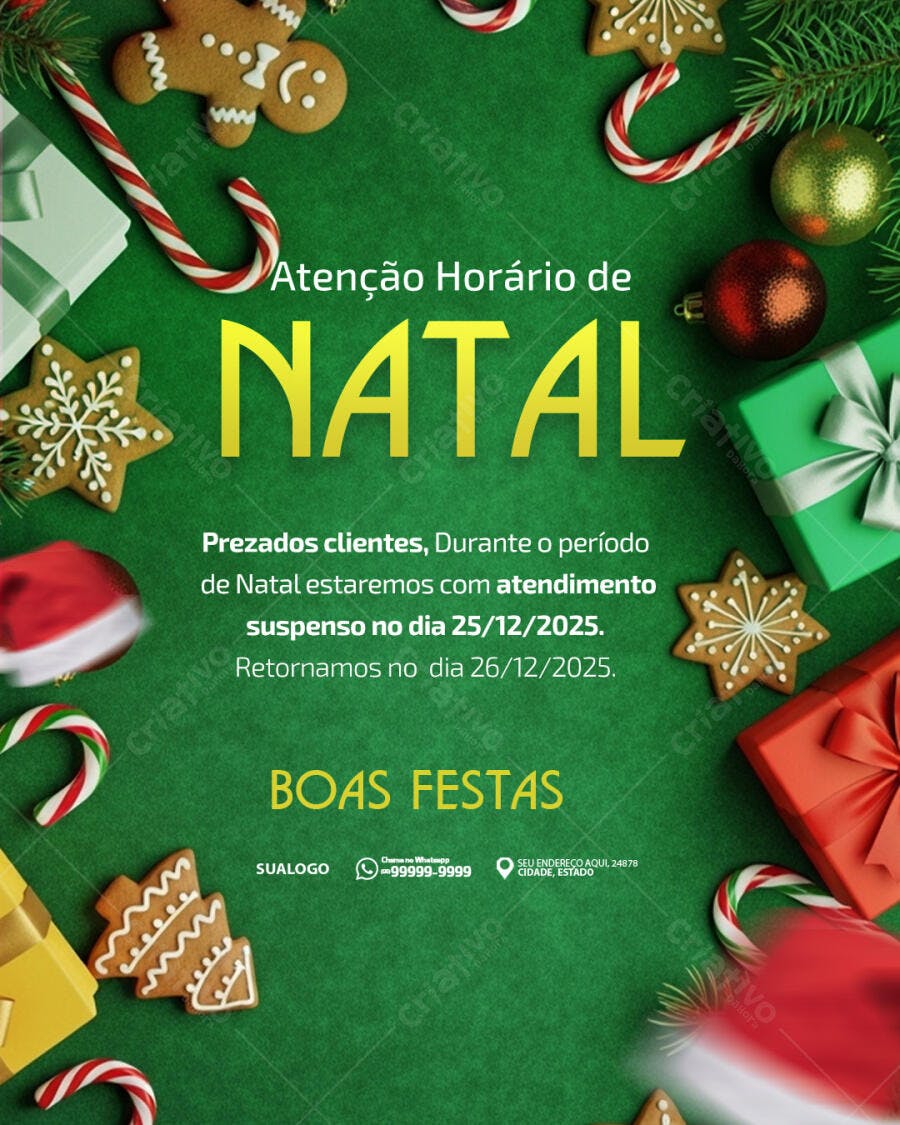Flyer Atenção Horário de Natal e Boas Festas PSD Editável