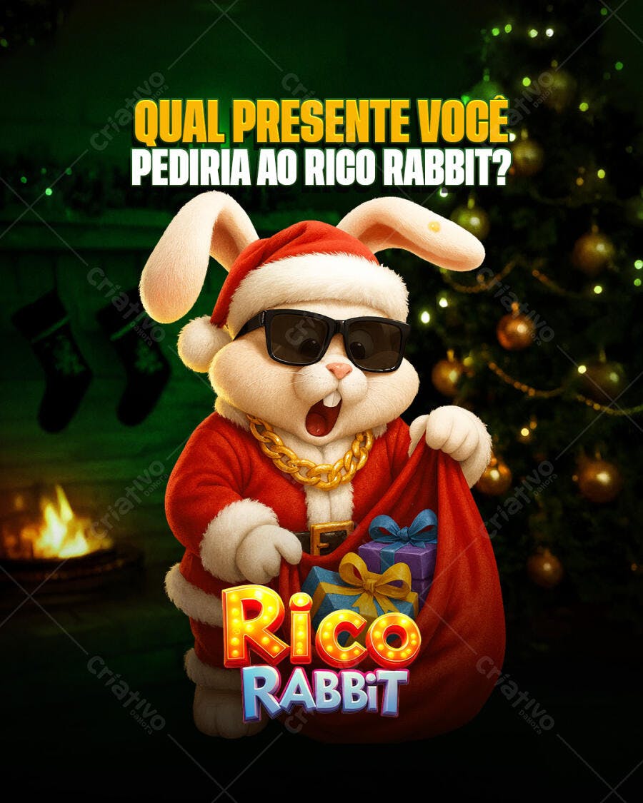Post Natal Rico Rabbit Qual Presente Você Pediria? PSD Editável
