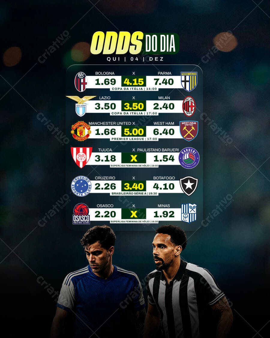Flyer Apostas Esportivas Odds do Dia Futebol Vôlei PSD Editável