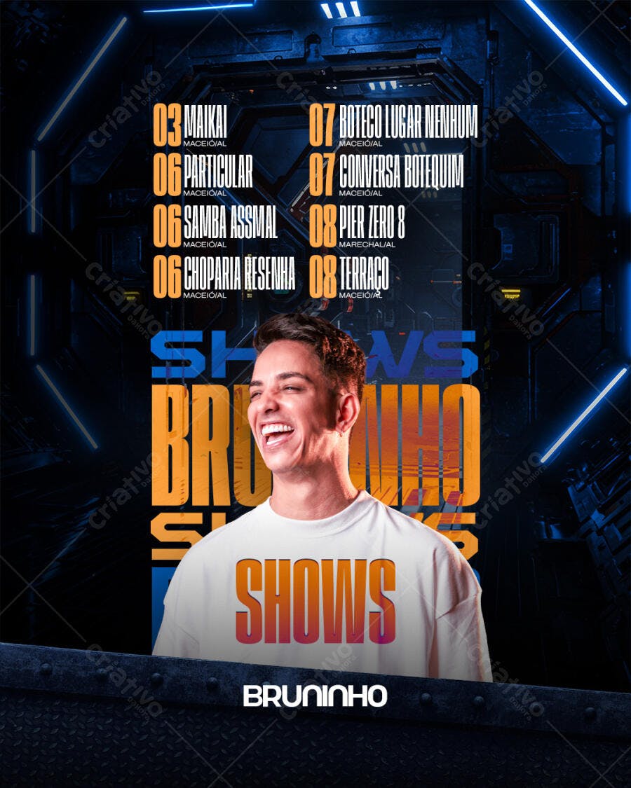 Flyer Shows Bruninho Maceió Neon PSD Editável