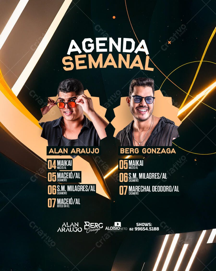 Flyer para Agenda Semanal de Shows com Artistas PSD Editável